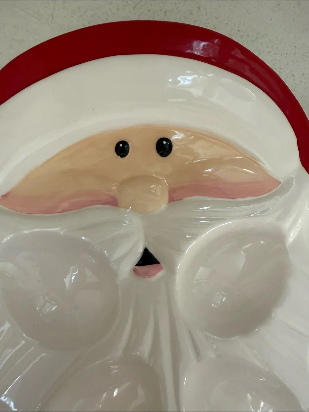 White and Red Santa Deviled Egg Platter - Holiday Serving Tray